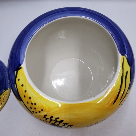 Pier 1 Imports Sun Face Cookie Jar Lid Yellow Blue Hand Painted  Made in Italy - Picture 7 of 16